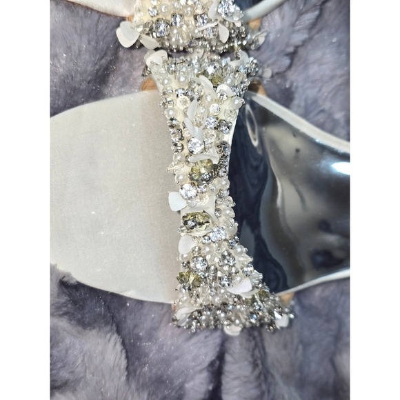 Badgley Mischka Telissa White Silver Embellished Ankle Strap Heels Size 12 - Picture 7 of 7